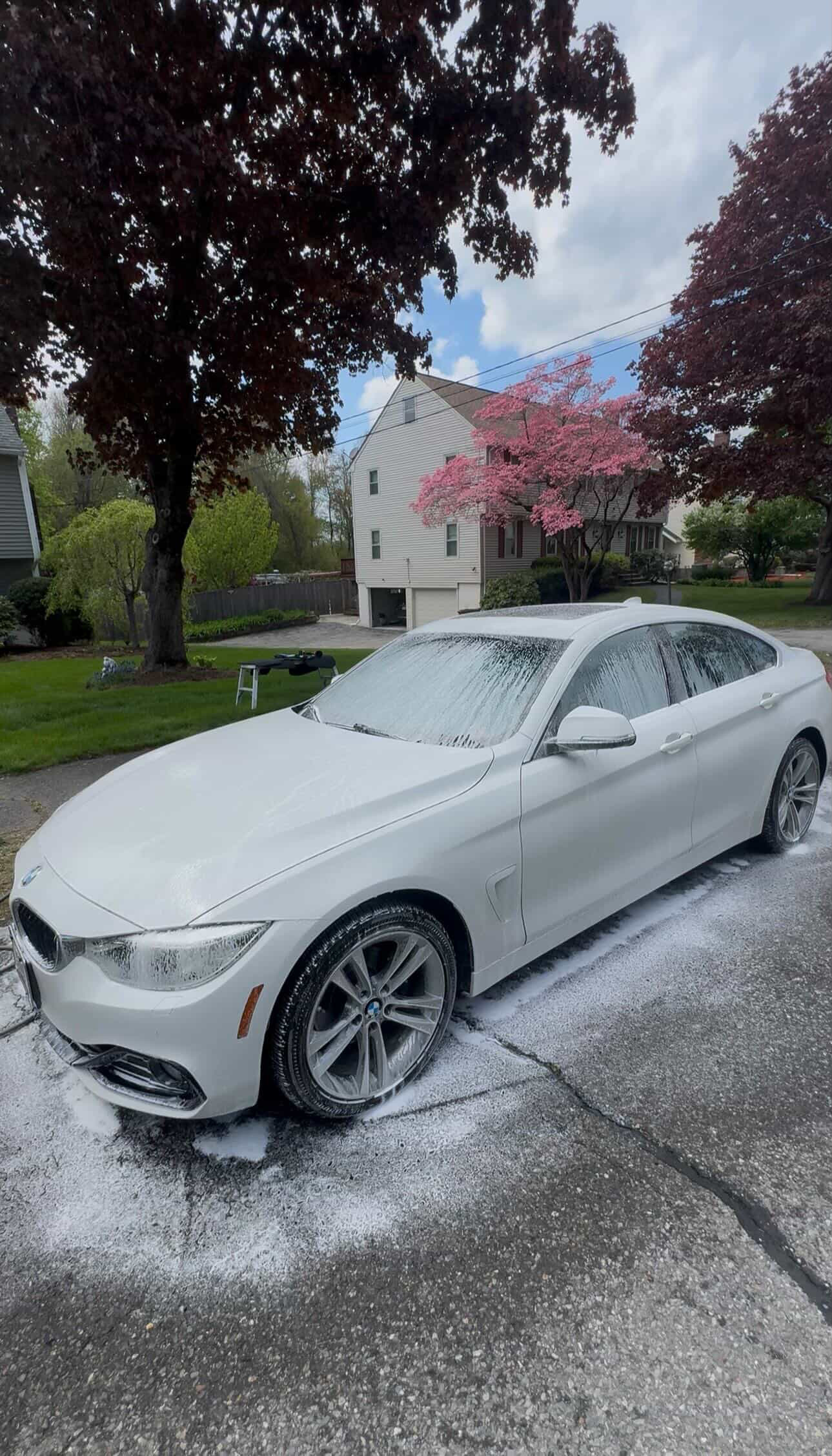 BMW 4 Series covered in foam during exterior wash